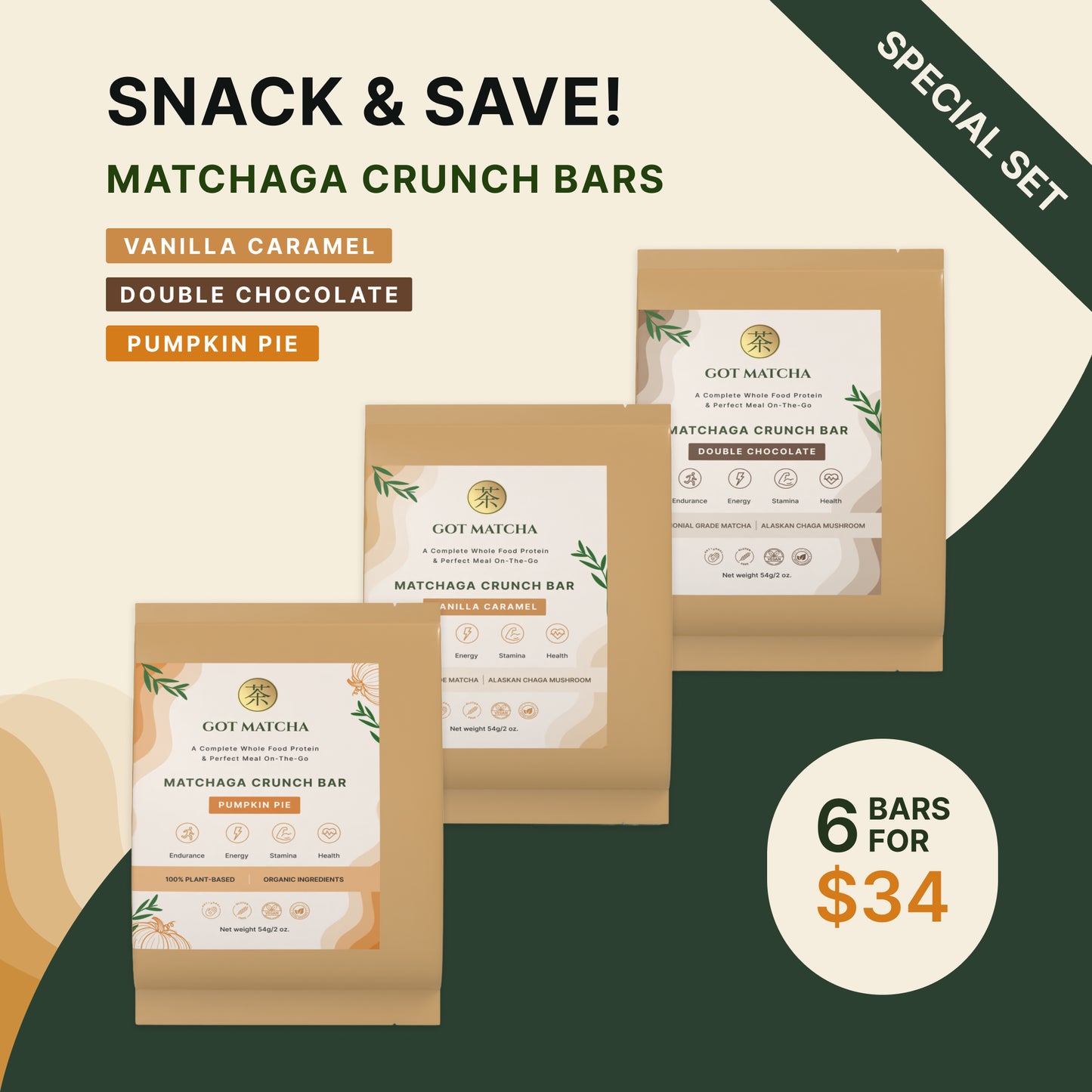 Matchaga Crunch Bar - 6 Bars for $34